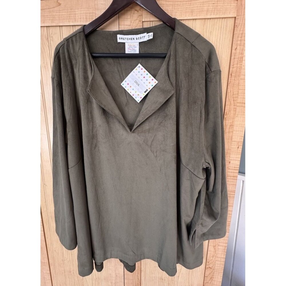 Gretchen Scott Suede Popover Top Blouse- Olive Green - Size Diva XXXL / 3XL NWT